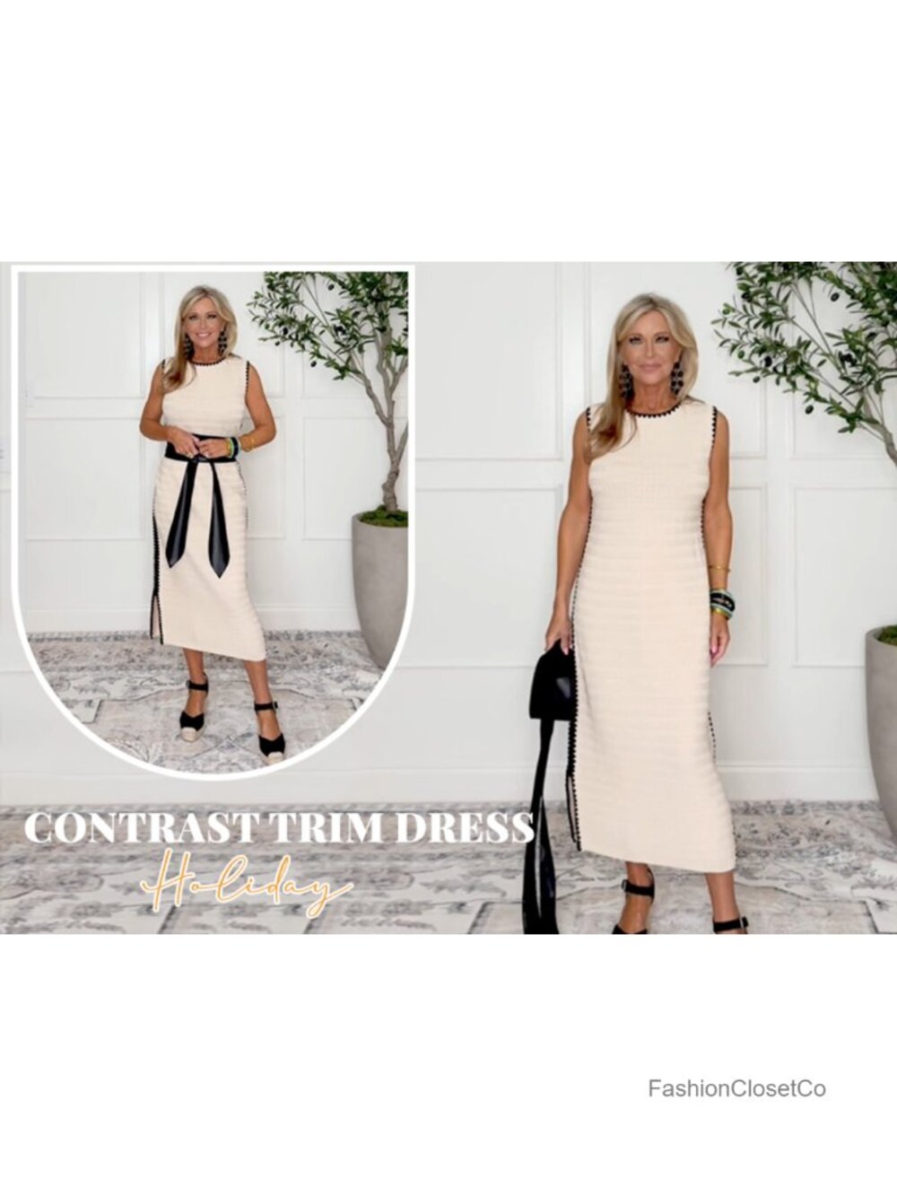 Sleeveless Bodycon Tank Dress Crew Neck Midi Side Slit Knit - Picture 6 of 6